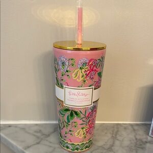 Lilly Pulitzer Pink Floral Tumbler with Straw